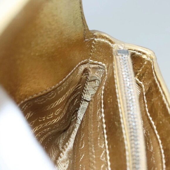 PRADA Accessory Pouch Leather Silver Gold Auth 88214V - Picture 13 of 16